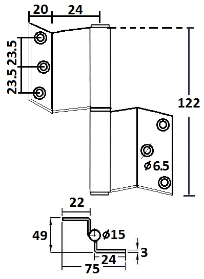 Stainless Steel 90 Degree Crank Lift Off Flag Hinge (Patented) - Image 2