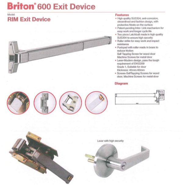 Briton 600 Series Stainless Steel Panic Exit Device