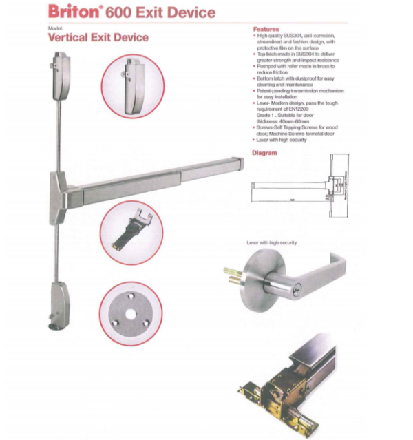 Briton 600 Series Stainless Steel Panic Exit Device - Image 2